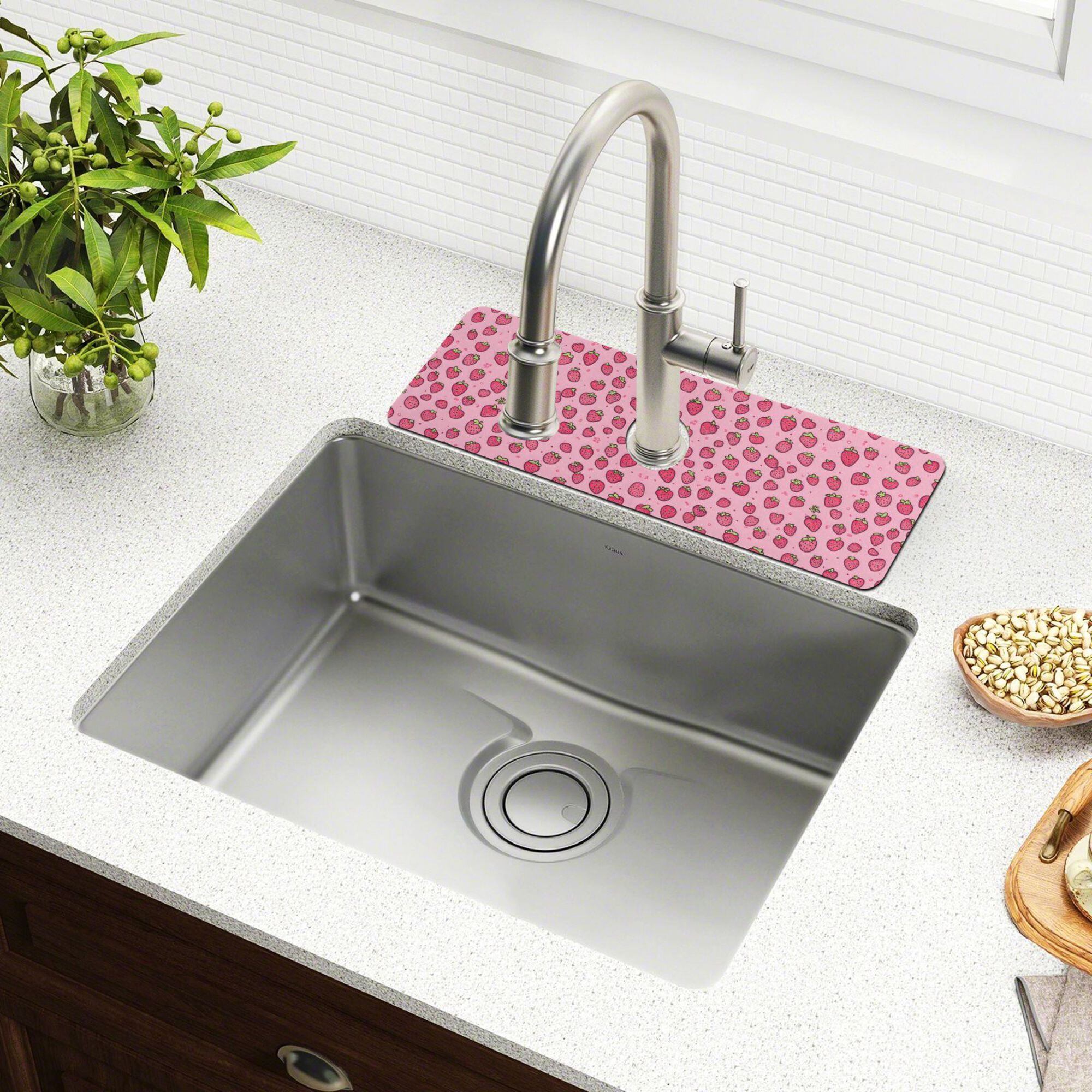 Yayeee Faucet Mat for Kitchen Sink 30" Diatomite Long Splash Guard Pad, Strawberry Bliss, 2 Pack
