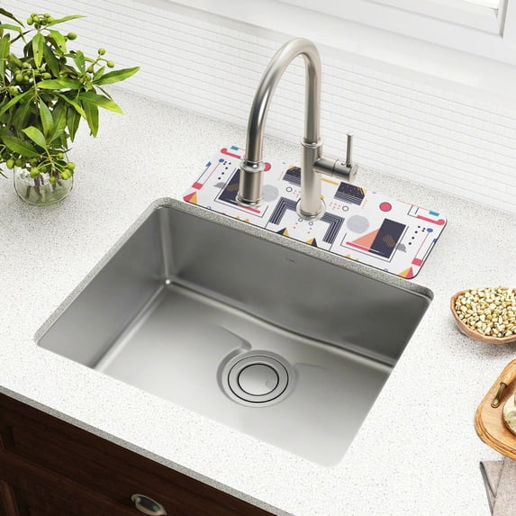 Yayeee Faucet Mat for Kitchen Sink 30" Diatomite Long Splash Guard Pad, White Simple Shapes, 2 Pack