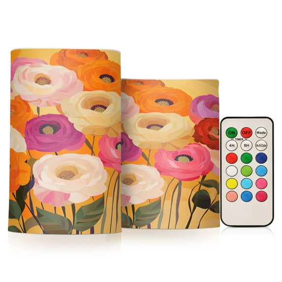Yayeee Flameless Candles with Remote Flickering Battery Operated Multi Color Changing, Abstract Floral