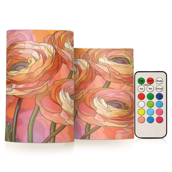 Yayeee Flameless Candles with Remote Flickering Battery Operated Multi Color Changing, Abstract Pink Flowers