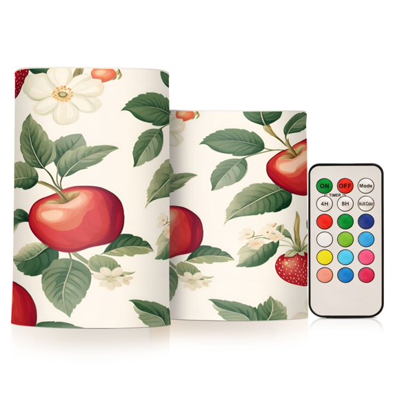 Yayeee Flameless Candles with Remote Flickering Battery Operated Multi Color Changing, Apples Flower Pattern