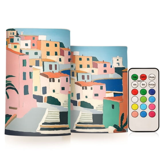 Yayeee Flameless Candles with Remote Flickering Battery Operated Multi Color Changing, Art City