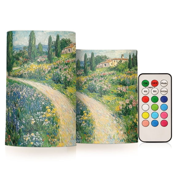 Yayeee Flameless Candles with Remote Flickering Battery Operated Multi Color Changing, Art Garden Scene