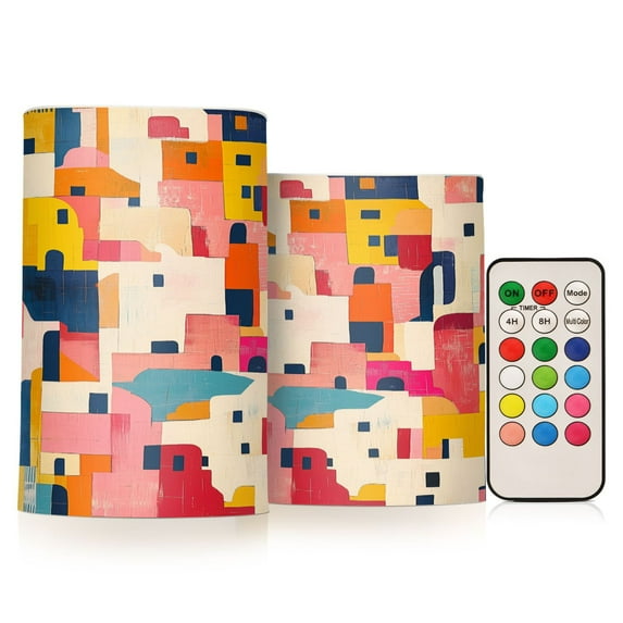 Yayeee Flameless Candles with Remote Flickering Battery Operated Multi Color Changing, Art Geometric