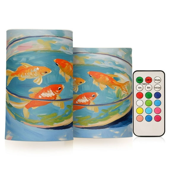 Yayeee Flameless Candles with Remote Flickering Battery Operated Multi Color Changing, Art Goldfish