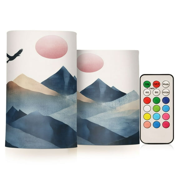 Yayeee Flameless Candles with Remote Flickering Battery Operated Multi Color Changing, Art Mountains