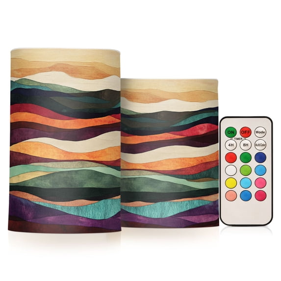 Yayeee Flameless Candles with Remote Flickering Battery Operated Multi Color Changing, Artistic Desert Pattern