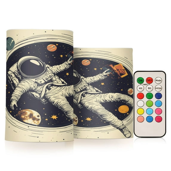 Yayeee Flameless Candles with Remote Flickering Battery Operated Multi Color Changing, Astronaut Floating