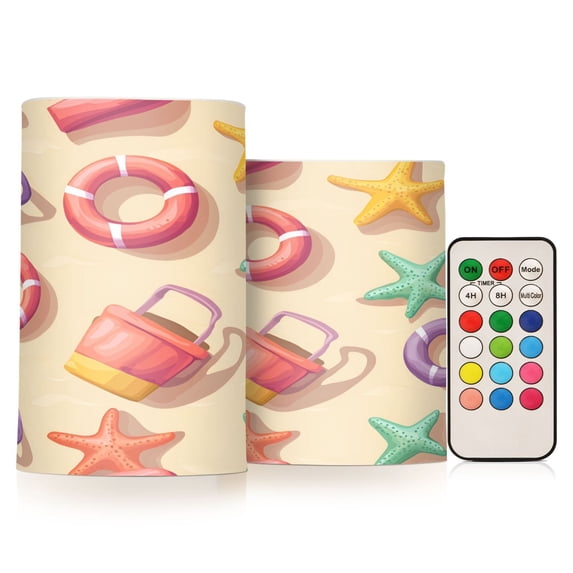 Yayeee Flameless Candles with Remote Flickering Battery Operated Multi Color Changing, Beach Toys Pattern