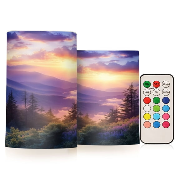 Yayeee Flameless Candles with Remote Flickering Battery Operated Multi Color Changing, Beautiful Mountain