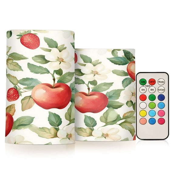 Yayeee Flameless Candles with Remote Flickering Battery Operated Multi Color Changing, Beige Apple Pattern