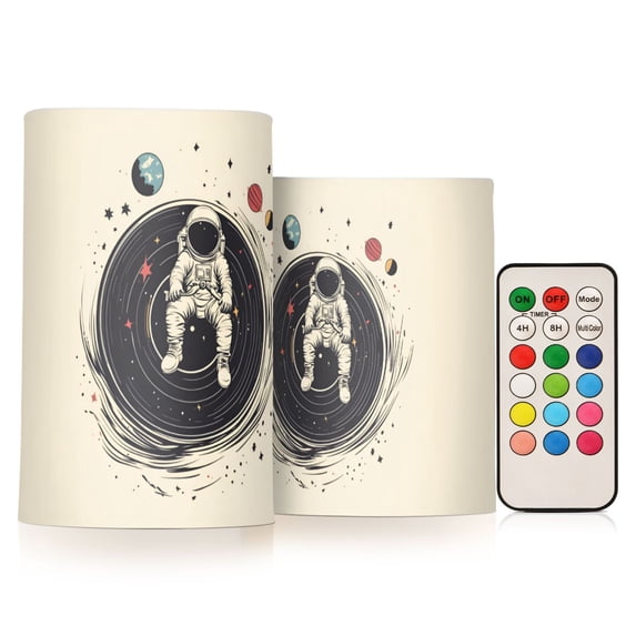 Yayeee Flameless Candles with Remote Flickering Battery Operated Multi Color Changing, Beige Astronaut Space