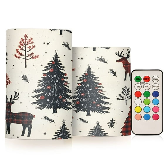 Yayeee Flameless Candles with Remote Flickering Battery Operated Multi Color Changing, Beige Christmas Forest