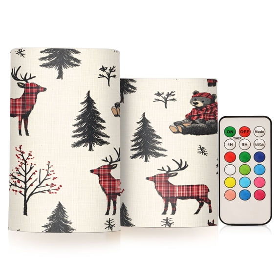 Yayeee Flameless Candles with Remote Flickering Battery Operated Multi Color Changing, Beige Christmas Plaid