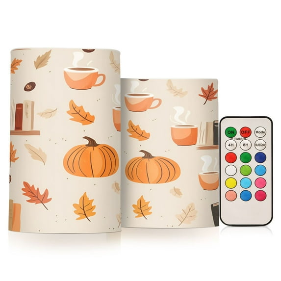 Yayeee Flameless Candles with Remote Flickering Battery Operated Multi Color Changing, Beige Fall Acorns Pattern