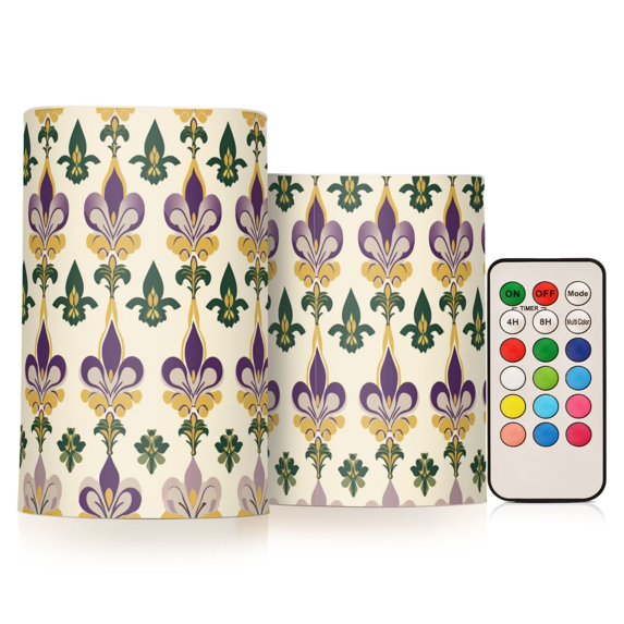 Yayeee Flameless Candles with Remote Flickering Battery Operated Multi Color Changing, Beige Floral Pattern