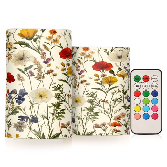 Yayeee Flameless Candles with Remote Flickering Battery Operated Multi Color Changing, Beige Floral