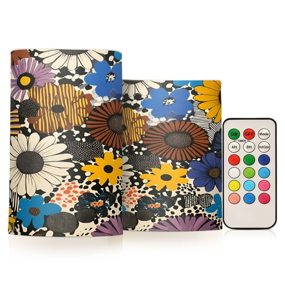 Yayeee Flameless Candles with Remote Flickering Battery Operated Multi Color Changing, Beige Flowers
