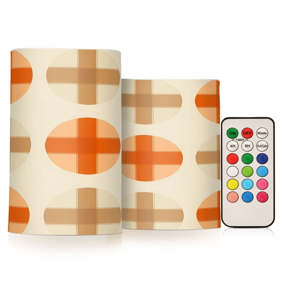 Yayeee Flameless Candles with Remote Flickering Battery Operated Multi Color Changing, Beige Geometric Pattern