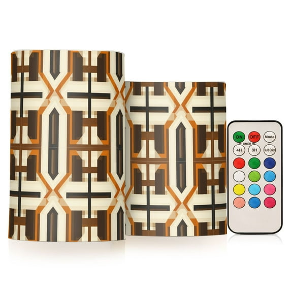Yayeee Flameless Candles with Remote Flickering Battery Operated Multi Color Changing, Beige Geometric