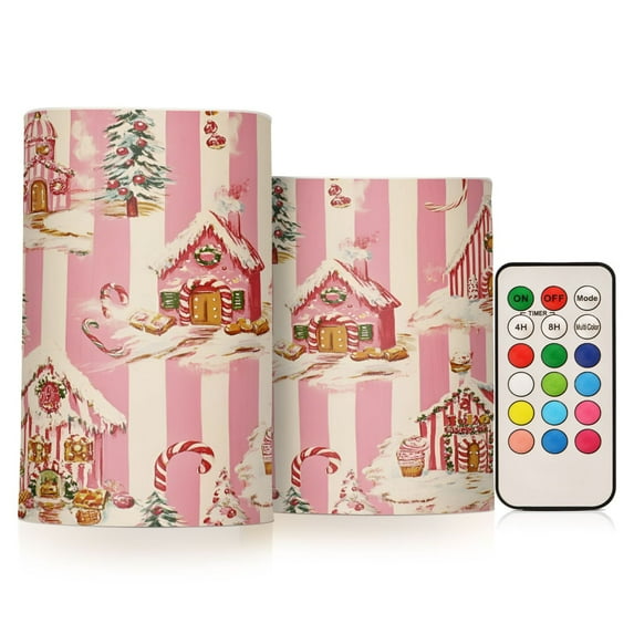 Yayeee Flameless Candles with Remote Flickering Battery Operated Multi Color Changing, Beige Gingerbread Houses