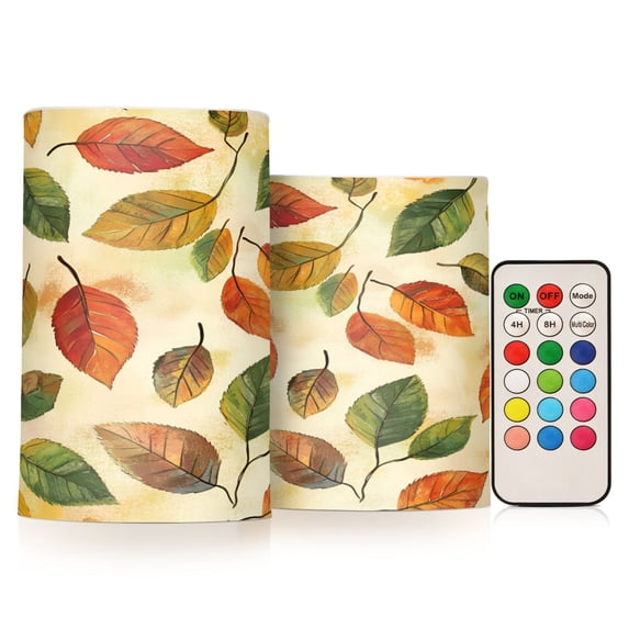 Yayeee Flameless Candles with Remote Flickering Battery Operated Multi Color Changing, Beige Leaves