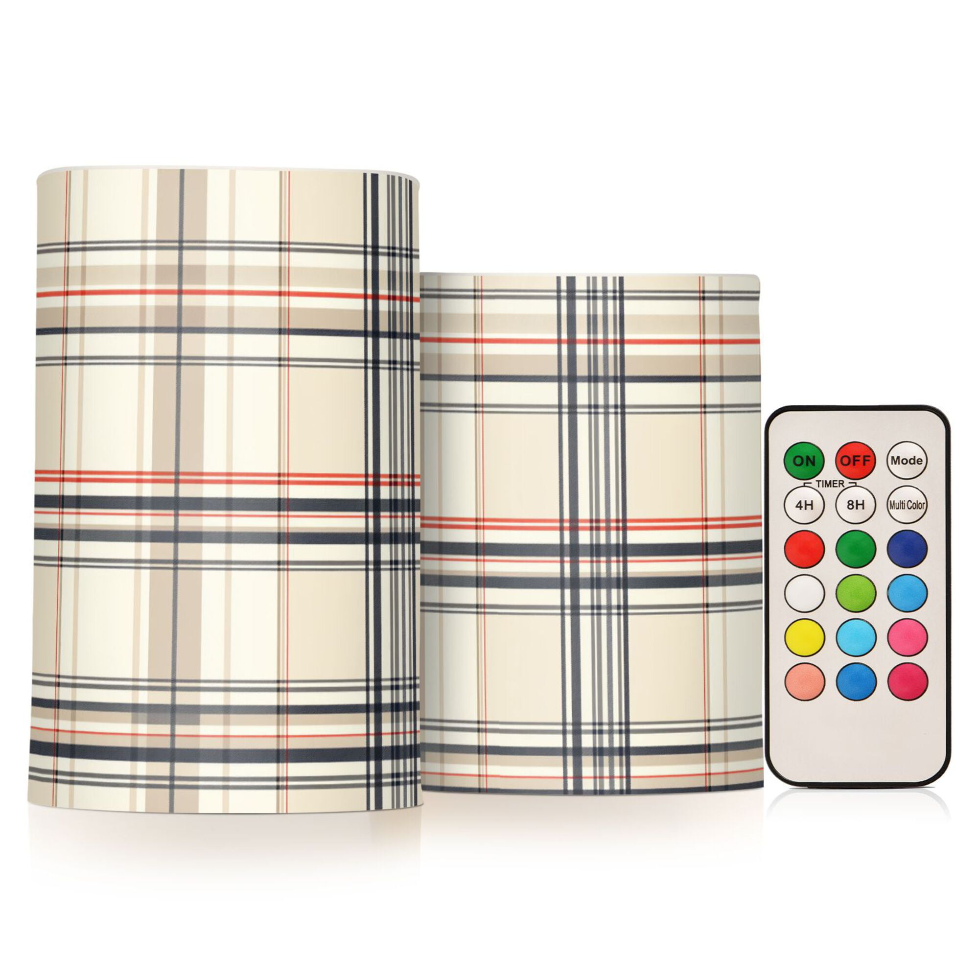 Yayeee Flameless Candles with Remote Flickering Battery Operated Multi Color Changing, Beige Plaid Pattern
