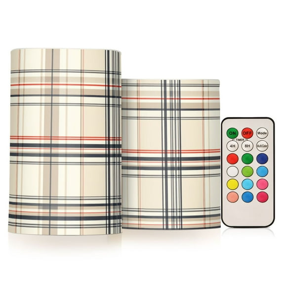 Yayeee Flameless Candles with Remote Flickering Battery Operated Multi Color Changing, Beige Plaid Pattern