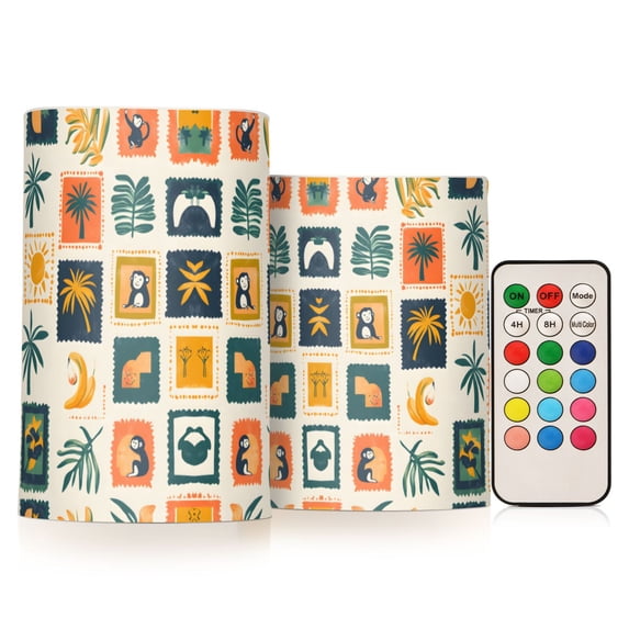 Yayeee Flameless Candles with Remote Flickering Battery Operated Multi Color Changing, Beige Playful Stamp