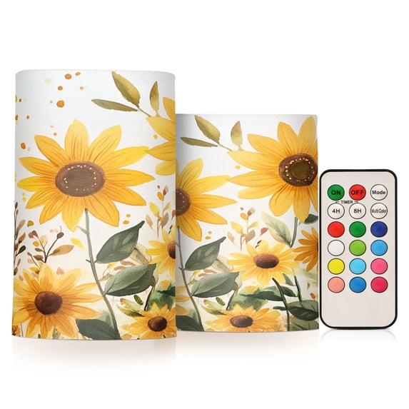 Yayeee Flameless Candles with Remote Flickering Battery Operated Multi Color Changing, Beige Sunflowers