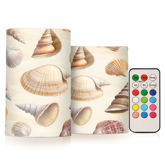 Yayeee Flameless Candles with Remote Flickering Battery Operated Multi Color Changing, Beige Watercolor Seashells