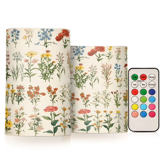 Yayeee Flameless Candles with Remote Flickering Battery Operated Multi Color Changing, Beige Wildflowers