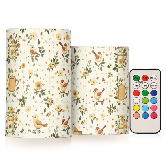 Yayeee Flameless Candles with Remote Flickering Battery Operated Multi Color Changing, Birds Sunflowers