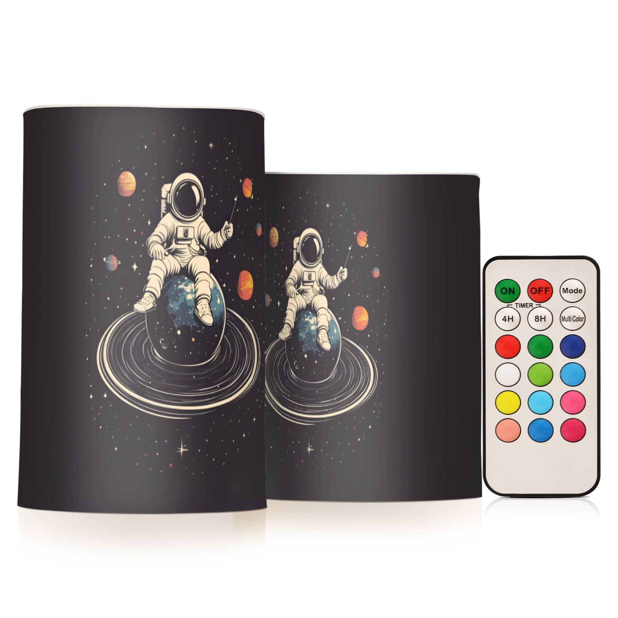 Yayeee Flameless Candles with Remote Flickering Battery Operated Multi Color Changing, Black Astronaut Space