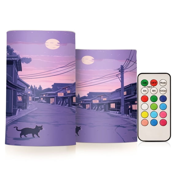 Yayeee Flameless Candles with Remote Flickering Battery Operated Multi Color Changing, Black Cat Walking