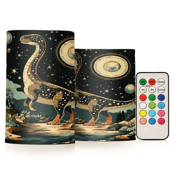 Yayeee Flameless Candles with Remote Flickering Battery Operated Multi Color Changing, Black Dinosaur