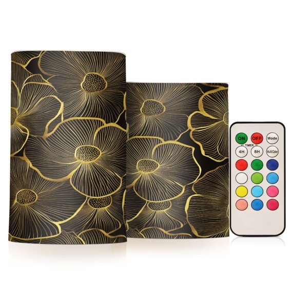 Yayeee Flameless Candles with Remote Flickering Battery Operated Multi Color Changing, Black Flower Pattern