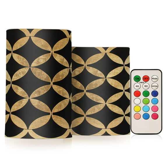 Yayeee Flameless Candles with Remote Flickering Battery Operated Multi Color Changing, Black Geometric