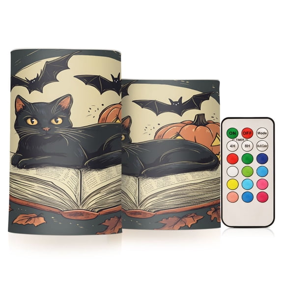 Yayeee Flameless Candles with Remote Flickering Battery Operated Multi Color Changing, Black Halloween Cat