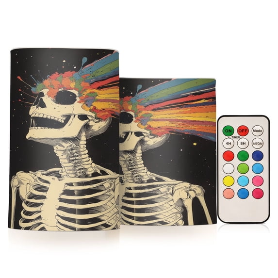 Yayeee Flameless Candles with Remote Flickering Battery Operated Multi Color Changing, Black Skeleton