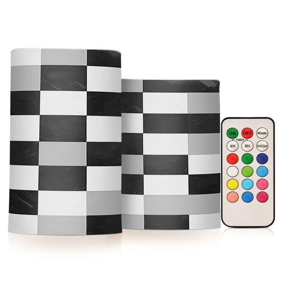 Yayeee Flameless Candles with Remote Flickering Battery Operated Multi Color Changing, Black and Gray Plaid Pattern