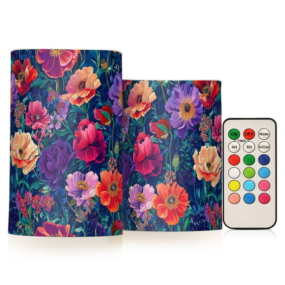 Yayeee Flameless Candles with Remote Flickering Battery Operated Multi Color Changing, Blooming Flowers Pattern