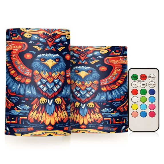 Yayeee Flameless Candles with Remote Flickering Battery Operated Multi Color Changing, Blue Abstract Eagle