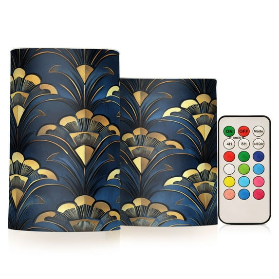 Yayeee Flameless Candles with Remote Flickering Battery Operated Multi Color Changing, Blue Art Pattern