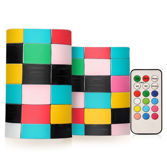 Yayeee Flameless Candles with Remote Flickering Battery Operated Multi Color Changing, Blue Checkered Pattern