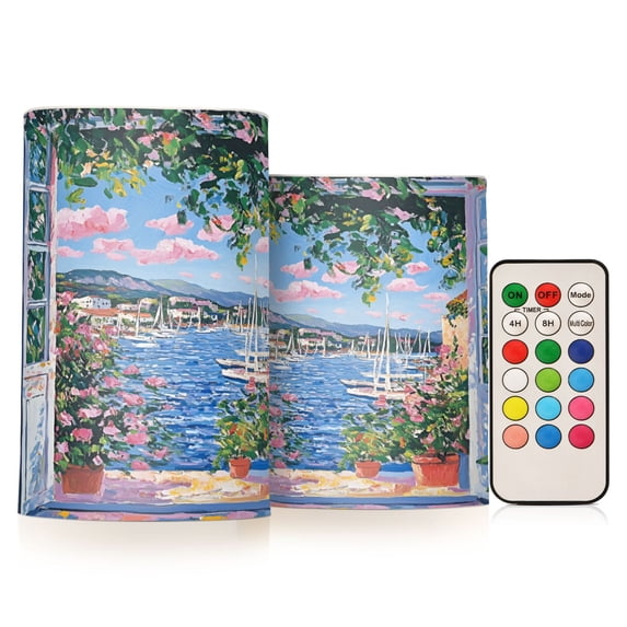 Yayeee Flameless Candles with Remote Flickering Battery Operated Multi Color Changing, Blue Floral Window