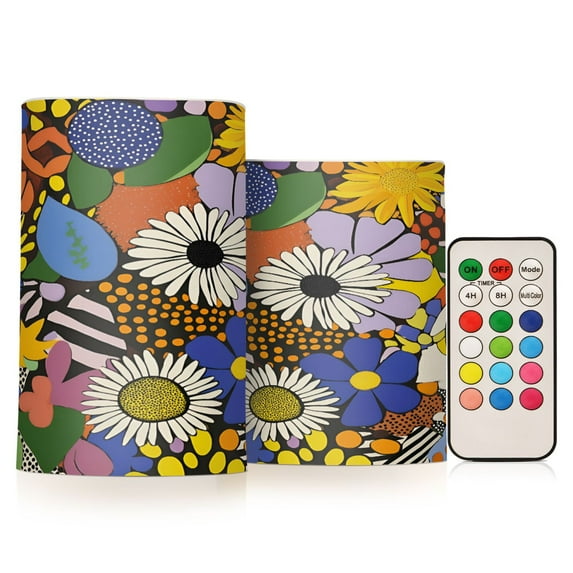 Yayeee Flameless Candles with Remote Flickering Battery Operated Multi Color Changing, Blue Floral