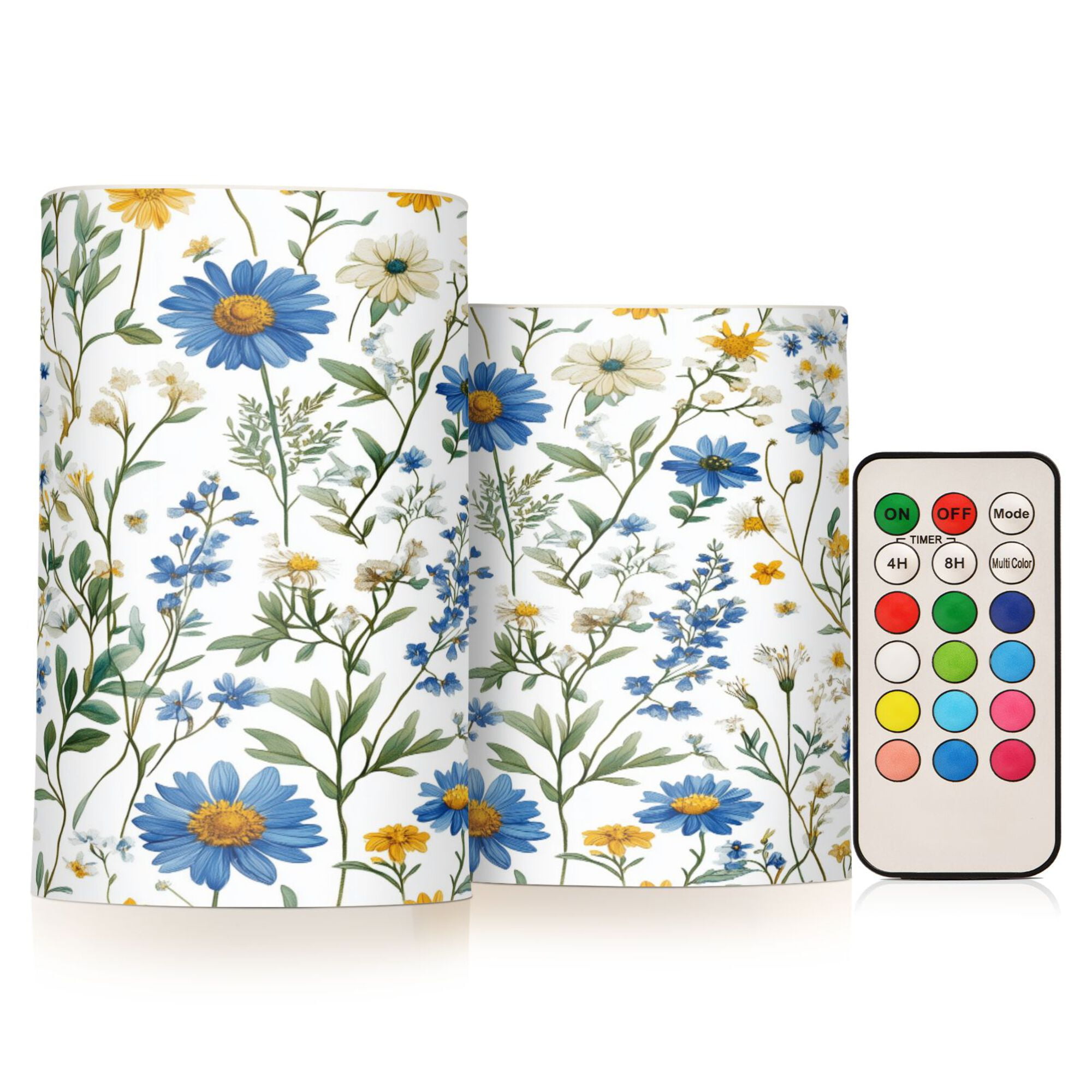 Yayeee Flameless Candles with Remote Flickering Battery Operated Multi Color Changing, Blue Floral