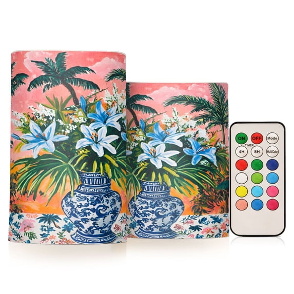 Yayeee Flameless Candles with Remote Flickering Battery Operated Multi Color Changing, Blue Flowers