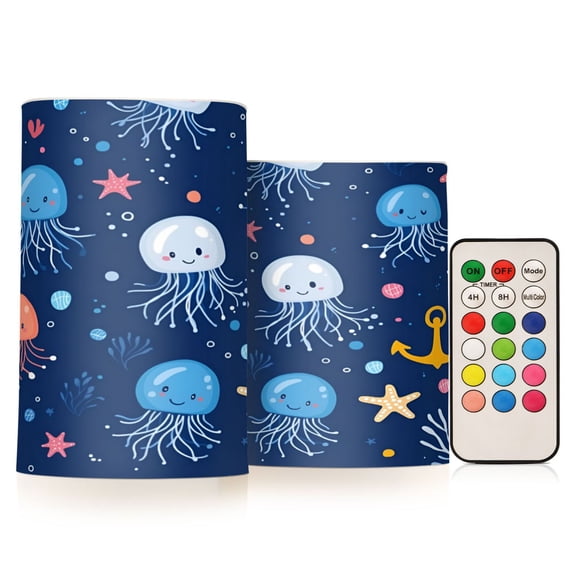 Yayeee Flameless Candles with Remote Flickering Battery Operated Multi Color Changing, Blue Jellyfish